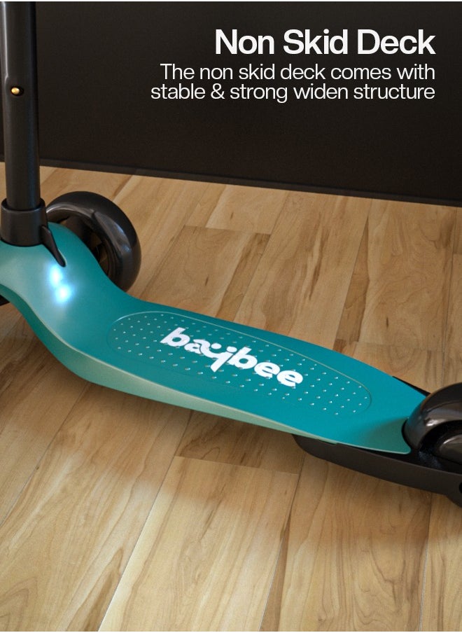 BAYBEE - Alpha Skate Scooter For Kids 3 Wheel Kids Scooter With Foldable 4 Height Adjustable Handle Baby Scooter With Led Pu Wheels Smart Kick Scooter For Children'S 3 To 10 Years Boys Girls Green - Image 1