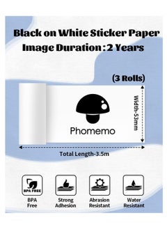 phomemo Phomemo White Self-Adhesive Thermal Paper, Glossy Printable Sticker Paper for Phomemo M02/M02 Pro/M02S/M03 Bluetooth Pocket Mobile Printer, Black on White, 50mm x 3.5m, Diameter 30mm, 3-Rolls  - Image 3