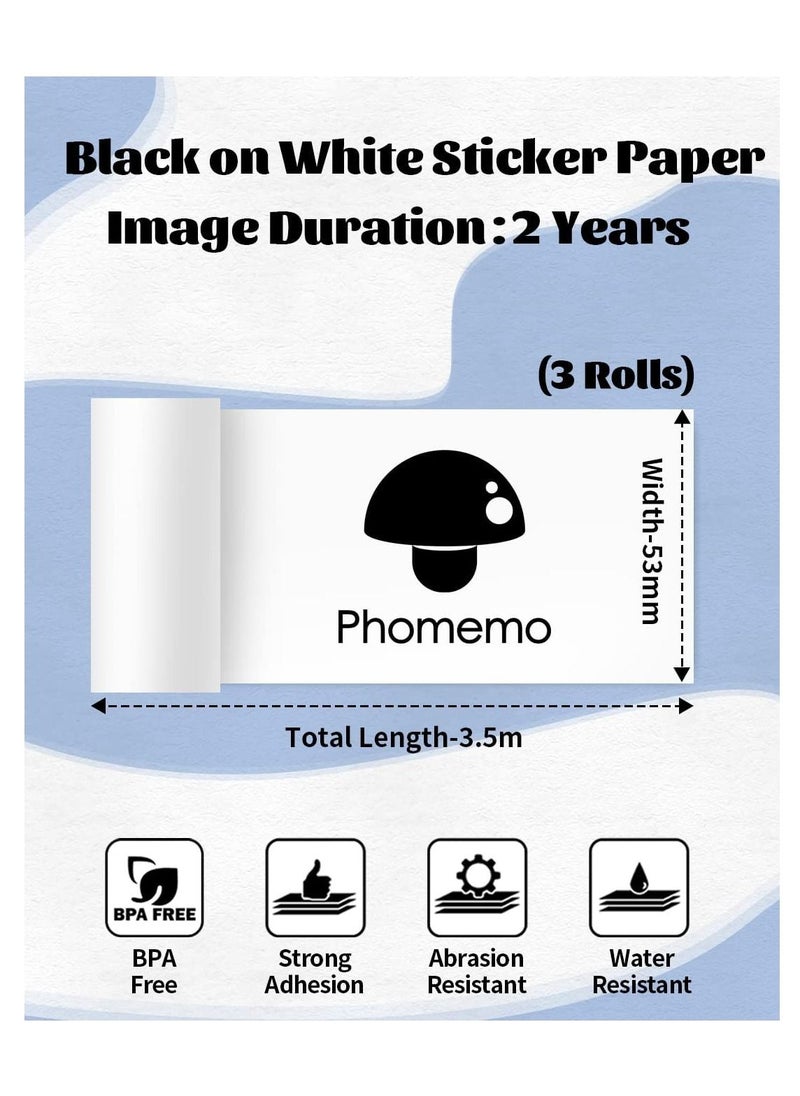 phomemo Phomemo White Self-Adhesive Thermal Paper, Glossy Printable Sticker Paper for Phomemo M02/M02 Pro/M02S/M03 Bluetooth Pocket Mobile Printer, Black on White, 50mm x 3.5m, Diameter 30mm, 3-Rolls  - Image 3