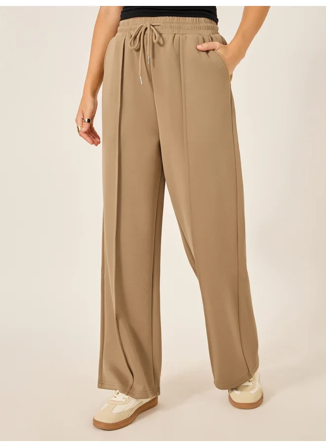 ستايلي Styli Solid Pintuck Detail Scuba Joggers with Elasticated Waistband