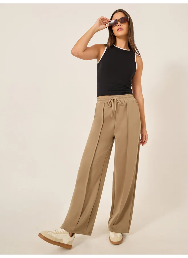 ستايلي Styli Solid Pintuck Detail Scuba Joggers with Elasticated Waistband