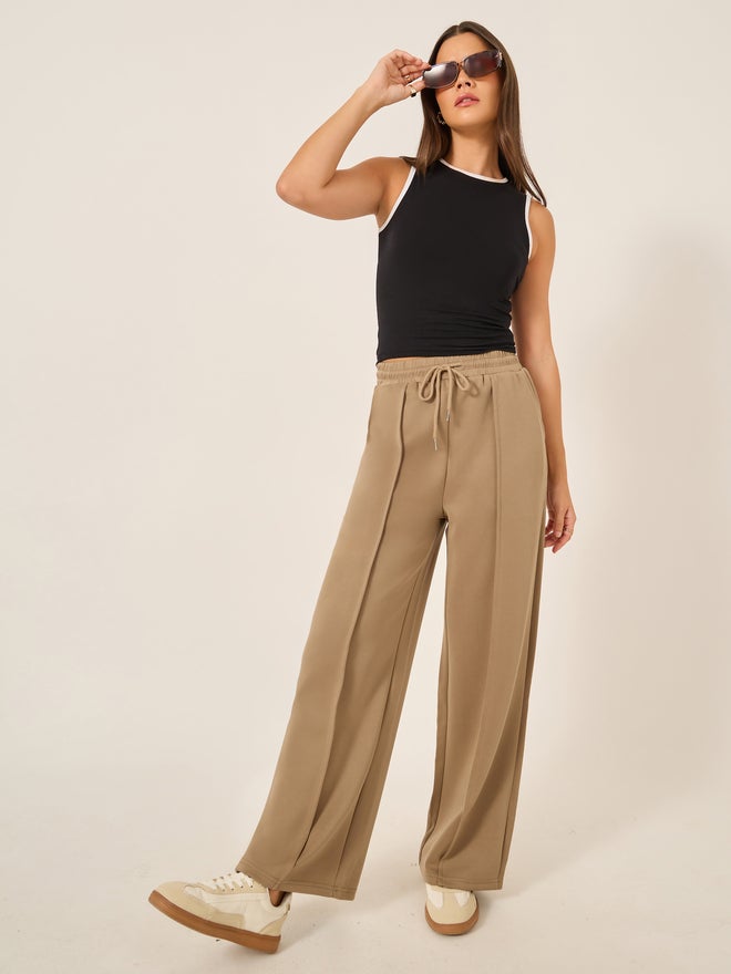 Styli Solid Pintuck Detail Scuba Joggers with Elasticated Waistband - Image 1