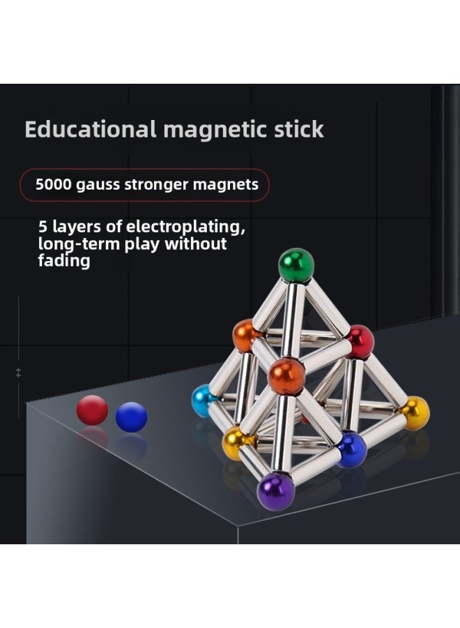 Direct Color Magnetic Bar Toy Combination Building Blocks Children's Educational Leisure Decompression Magnetic Bar Iron Ball Magnet-Color:Color Short Stick 4*11(36 Sticks) + Iron Ball D8(40 Sticks)  - Image 1
