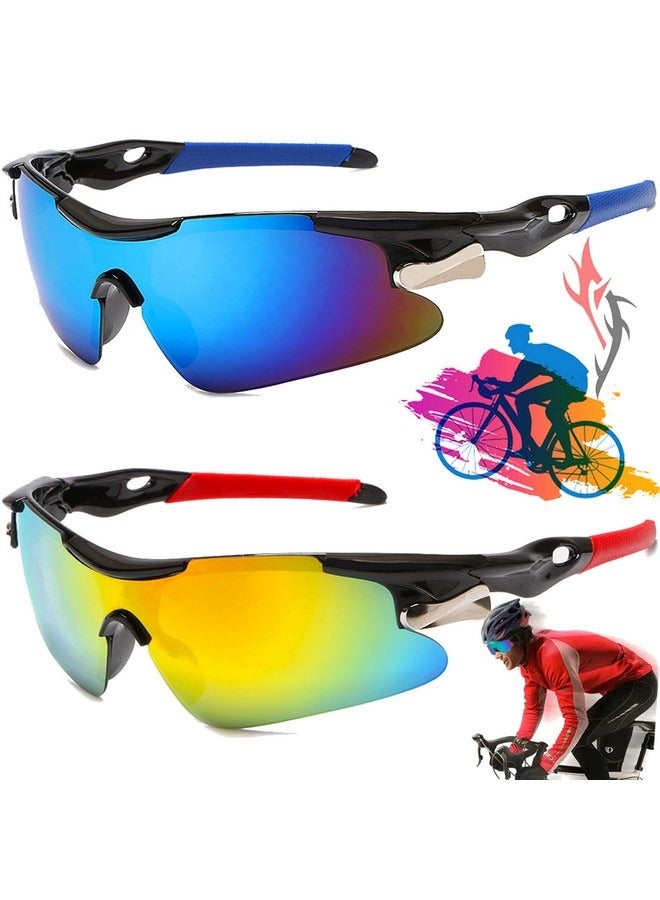 Beauenty 2Pcs Sports Sunglasses, Colored Sports Sunglasses, Cycling Glasses Men Large, Sports Glasses Polarized Sports Glasses for Men UV400, For Daily Travel and Running (Blue, Red) - Image 1