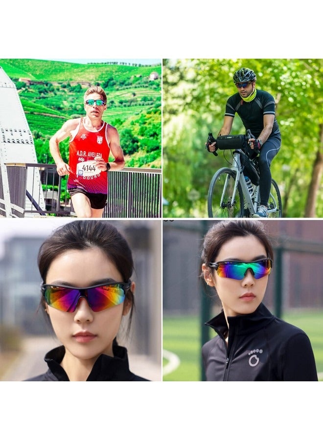 Beauenty 2Pcs Sports Sunglasses, Colored Sports Sunglasses, Cycling Glasses Men Large, Sports Glasses Polarized Sports Glasses for Men UV400, For Daily Travel and Running (Blue, Red) - Image 3