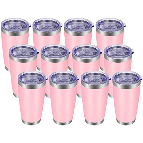 VEGOND VEGOND 20oz Tumbler with Lid and Straw Stainless Steel Tumbler Cup Bulk Vacuum Insulated Double Wall Travel Coffee Mug Powder Coated Coffee CupPink 12 Pack