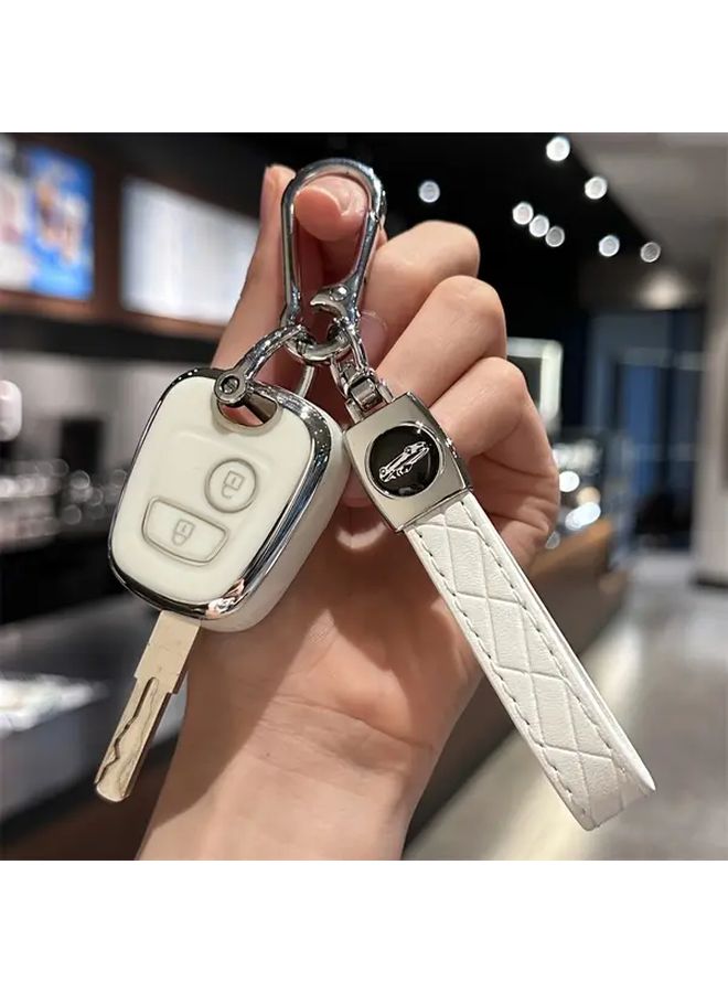 White Key Fob Cover With Keychain For Citroen Peugeot Auto Remote Shell - Image 3