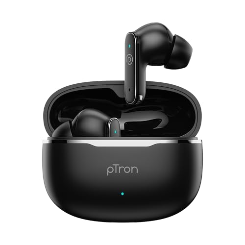 pTron Bassbuds Eon in-Ear TWS Earbuds w/ 13mm Drivers, 45Hrs Playtime, Dual HD Mic & TruTalk AI-ENC Calls, Custom EQ,Mobile App, Bluetooth v6.0 Headphones,Voice Assist., Type C Charging & IPX5 (Black) - Image 1