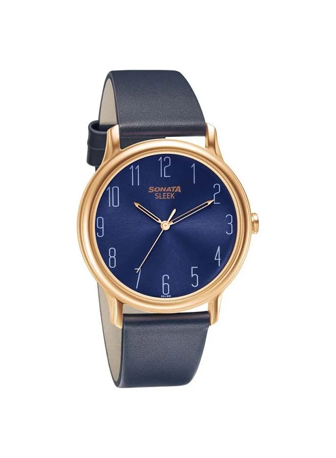 Sonata Round Shape Leather Band Analog Wrist Watch 7128WL05 - 40 mm - Blue