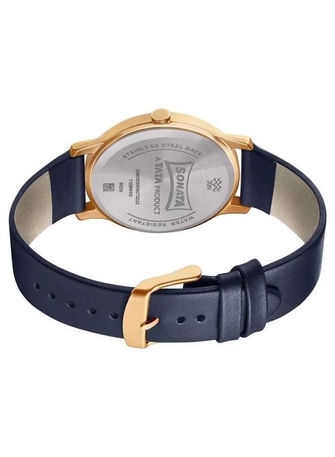 Sonata Round Shape Leather Band Analog Wrist Watch 7128WL05 - 40 mm - Blue