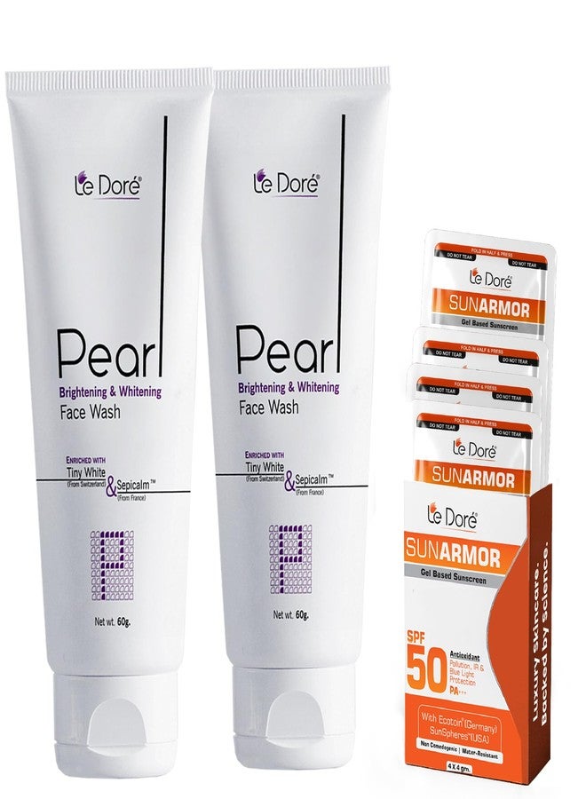 Le Dore Pearl Face Wash | Clinically Proven for Instant Glow & Radiance | For All Skin Types | 60g Each | Pack of 2 With Free Sunarmor Travel Kit