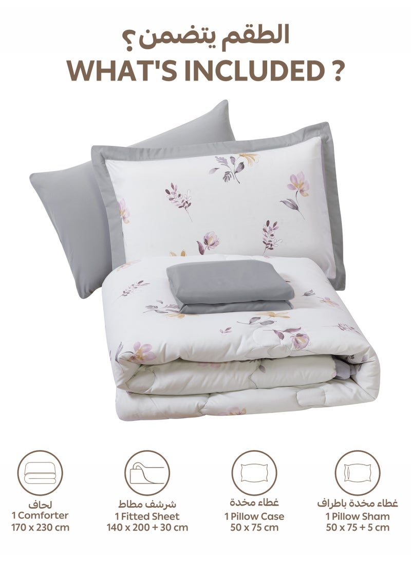 Doona Bedding Comforter Set, Fits 140x200 cm Single Size Bed – 4 Pcs Reversible Printed Design – 350 GSM All-Season Comforter – Premium Brushed Microfiber - Image 3