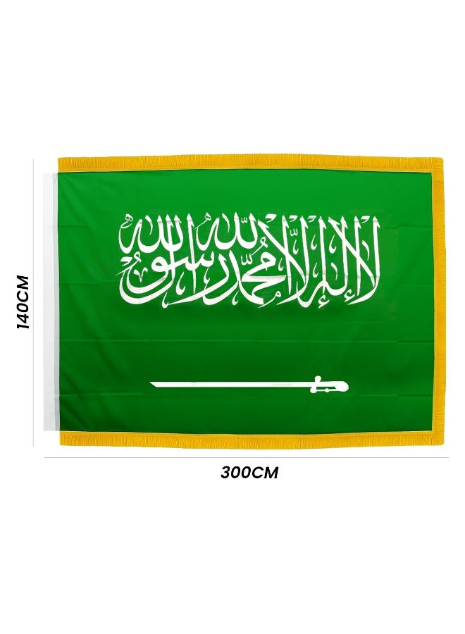 Agc Saudi Arabia Flag with Lace & Without Lace – Green Flag with Arabic Calligraphy and Sword 300x140cm Durable Outdoor Decoration for Homes, Offices, and Events FL-05 - Image 2
