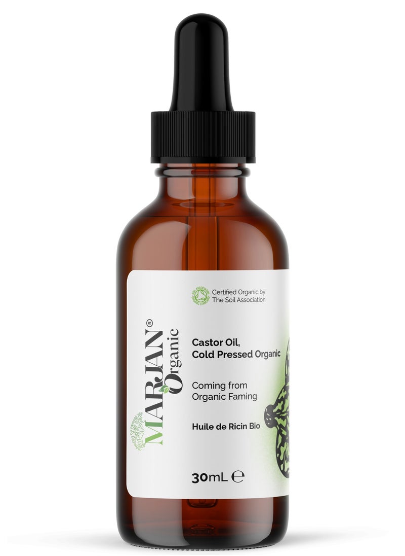 MARJAN ORGANIC Castor Oil (Castor Seed) 30ml - Certified Organic - 100% Pure Cold Pressed - Nourishing Hair, Skin & Nail Treatment - Eyelash & Eyebrow Growth Serum - Promotes Hair Growth & Conditions  - Image 1