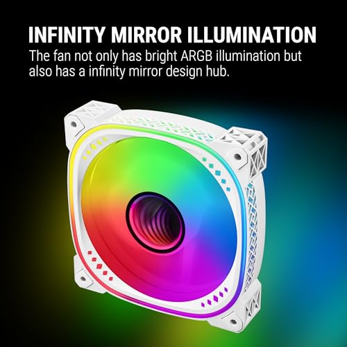 Ant Esports Spectraflow 120mm 3 IN 1 ARGB Case Fan Kit - White, Infinity Mirror Design, PWM Control, 1800 RPM, 45 CFM Airflow - Image 3