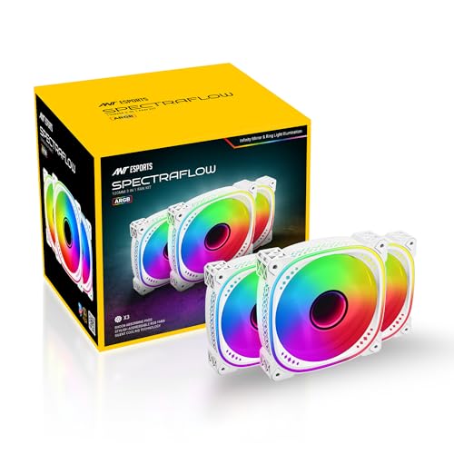 Ant Esports Spectraflow 120mm 3 IN 1 ARGB Case Fan Kit - White, Infinity Mirror Design, PWM Control, 1800 RPM, 45 CFM Airflow - Image 1