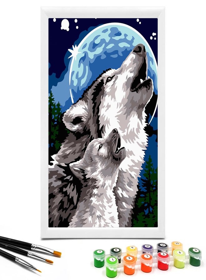 Nariolar Paint by Numbers for Kids Ages 8-12 with 7X9.5 inch Pre-Printed Cardboard,12 Acrylic Paint Pots and 3 Painting Brushes, Room Decor for Children,(Wolf) - Image 1