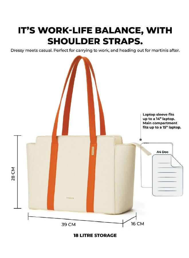 Mokobara MOKOBARA The Celeste Tote Bag | Lightweight for Daily use and Work with Luggage Sleeve and 14" Laptop Compartment with Magnetic Closure for Women (Coconut Cream)  - Image 3