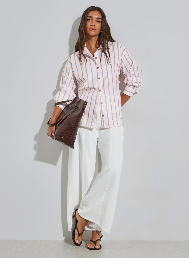 Styli Pink Striped Long Sleeve Oversized Shirt - Image 2