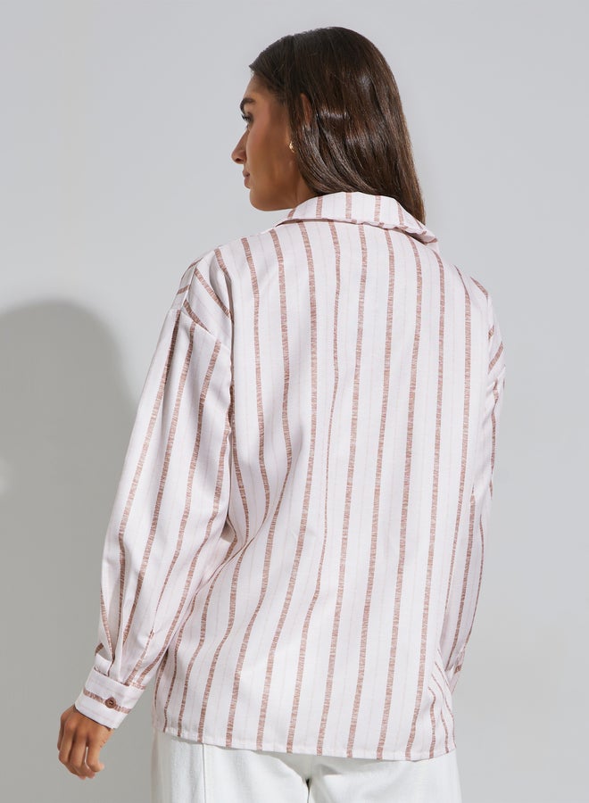 Styli Pink Striped Long Sleeve Oversized Shirt - Image 4