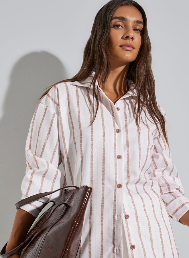 Styli Pink Striped Long Sleeve Oversized Shirt - Image 1