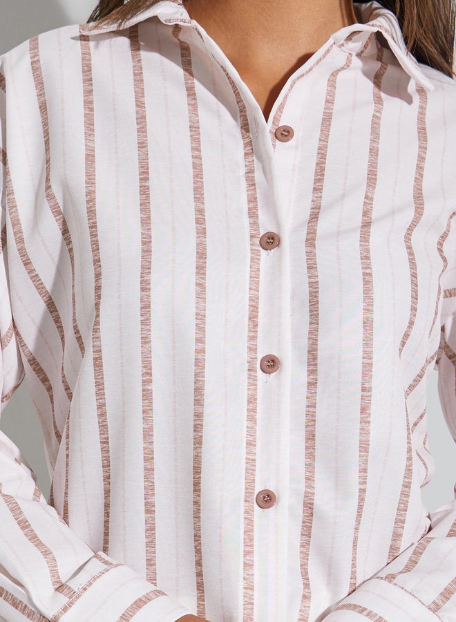 Styli Pink Striped Long Sleeve Oversized Shirt - Image 3