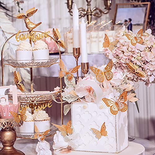 SAOROPEB 3D Butterfly Wall Decor, 48 Pcs 4 Styles 3 Sizes, Removable Metallic Wall Sticker Room Mural Decals for Kids Bedroom Nursery Classroom Party Decoration Wedding Decor DIY Gift (Rose Gold) - Image 2