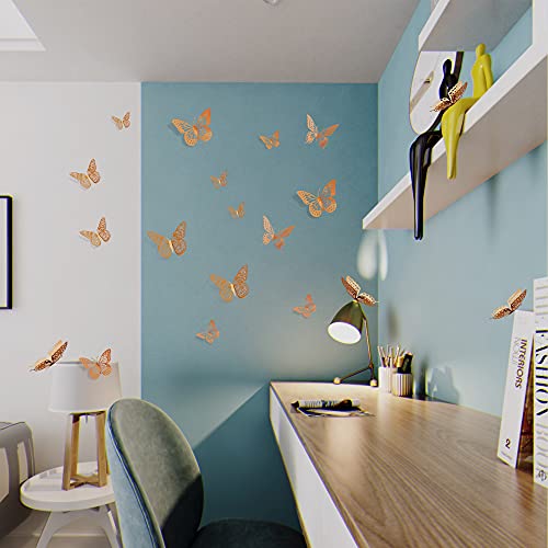SAOROPEB 3D Butterfly Wall Decor, 48 Pcs 4 Styles 3 Sizes, Removable Metallic Wall Sticker Room Mural Decals for Kids Bedroom Nursery Classroom Party Decoration Wedding Decor DIY Gift (Rose Gold) - Image 4