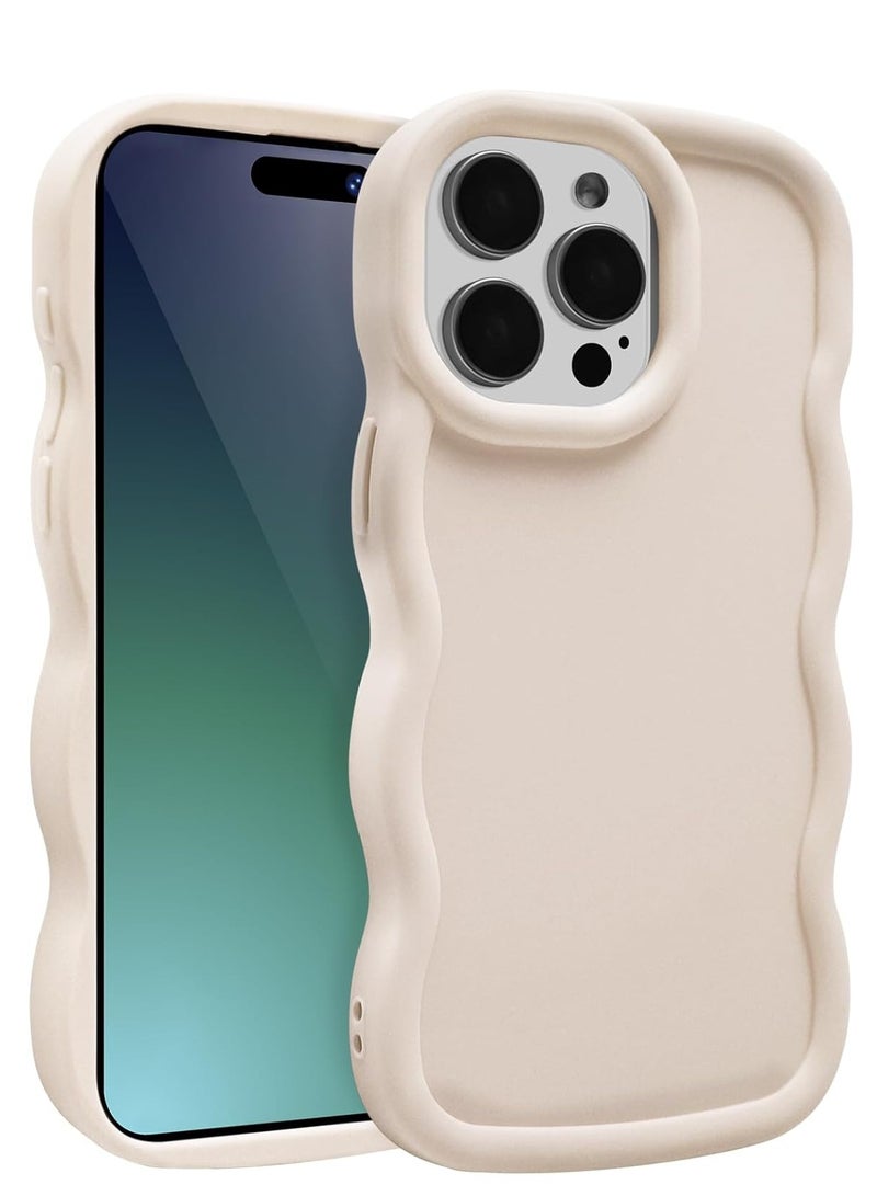 Wave Case for iPhone 15 Pro Max (6.7-Inch), Cute Curly Wavy Frame TPU Back Cover for Girls Women, Silky Touch Soft Phone Case Shockproof Protective Bumper Cover, Cream - Image 1