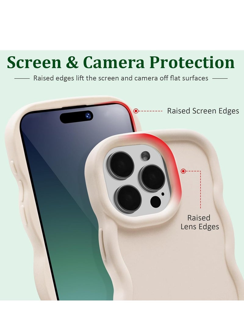 Wave Case for iPhone 15 Pro Max (6.7-Inch), Cute Curly Wavy Frame TPU Back Cover for Girls Women, Silky Touch Soft Phone Case Shockproof Protective Bumper Cover, Cream - Image 2