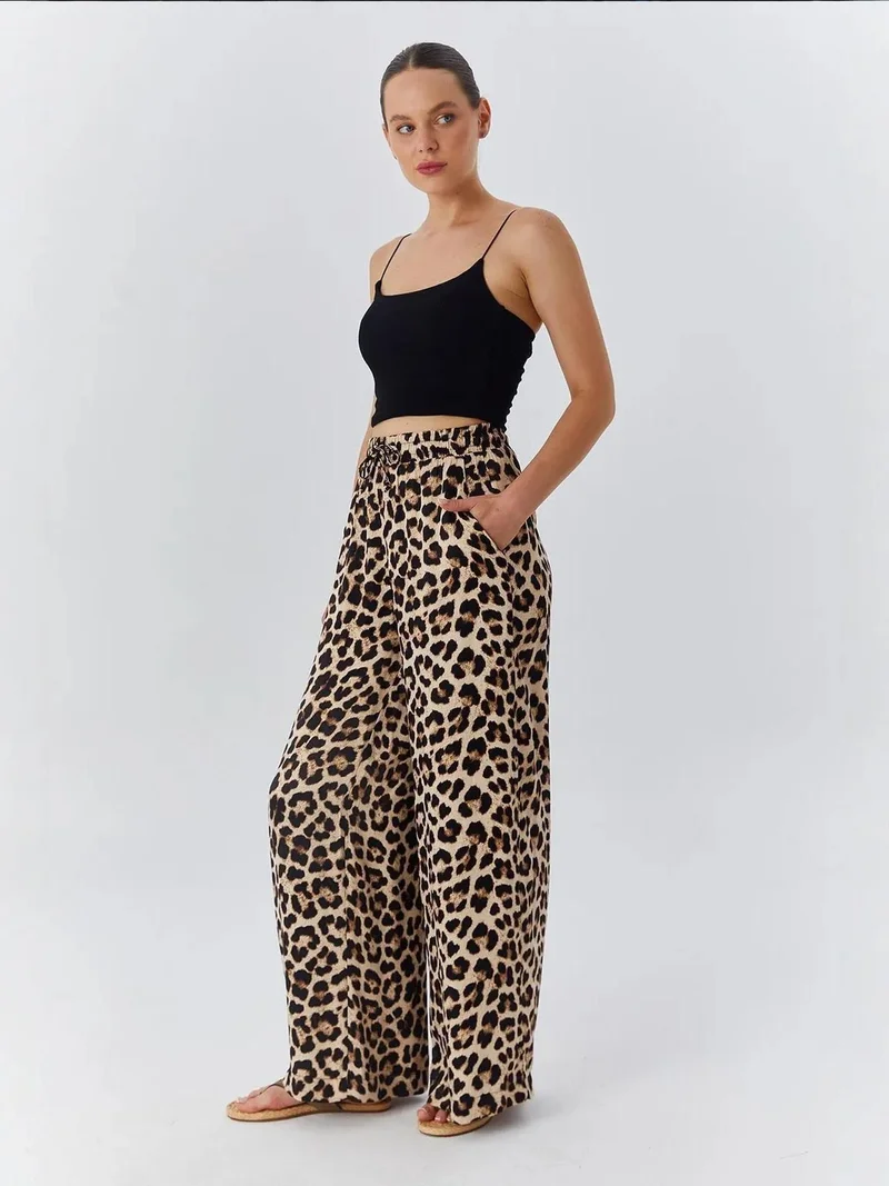 MixRay Mixray High Waist Leopard Print Wide Leg Pants