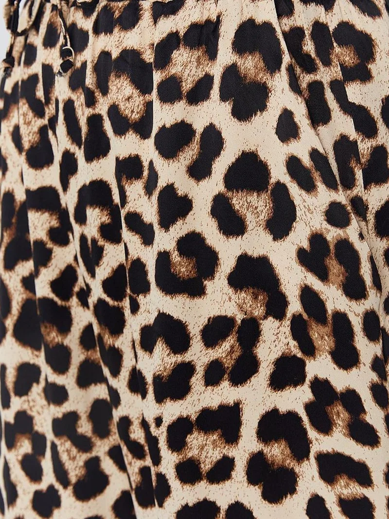 MixRay Beige Natural Mixray High Waist Leopard Print Wide Leg Pants for Women | Best Price UAE