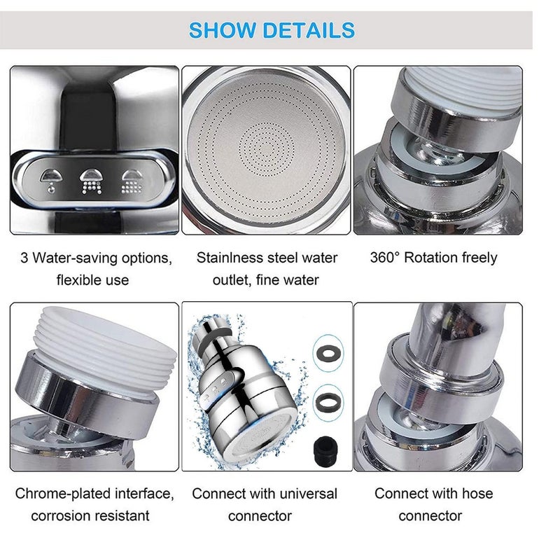SHIDHMI Tap Extender for Kitchen Sink,360° Rotatable Splash Filter Faucet With 3 Modes,Upto 30% Water Saving,Kitchen Tap Extension,Sink Tap Extension for Kitchen/Bathroom,Silver,Short - Image 5