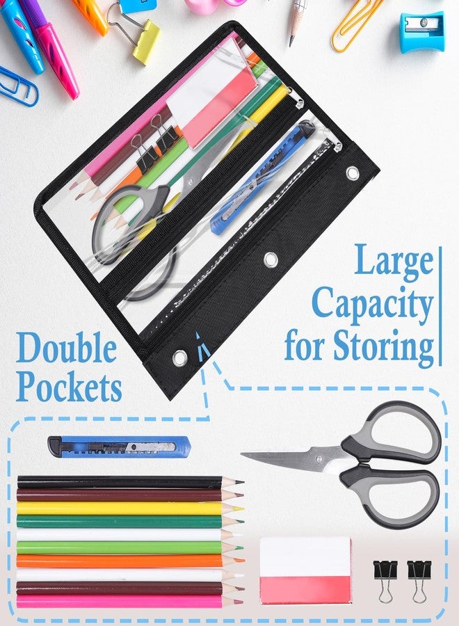 YoeeJob 6 Pack Zipper Pencil Pouches for 3 Ring Binder, 1.5 Inch Expandable with 2 Pockets and Clear Window for School and Office (Black) - Image 5