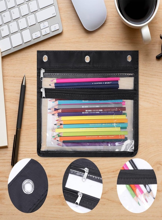 YoeeJob 6 Pack Zipper Pencil Pouches for 3 Ring Binder, 1.5 Inch Expandable with 2 Pockets and Clear Window for School and Office (Black) - Image 4