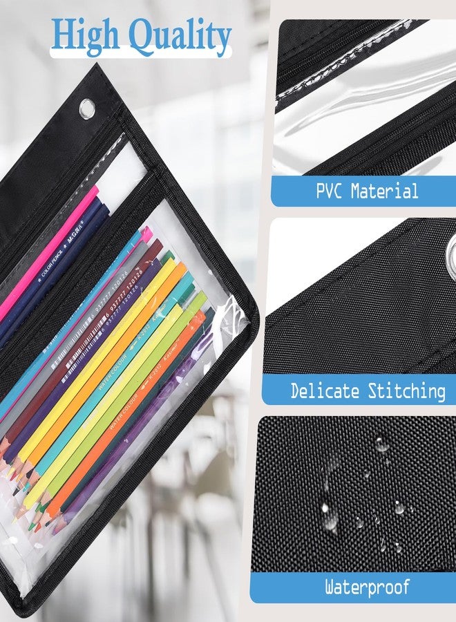 YoeeJob 6 Pack Zipper Pencil Pouches for 3 Ring Binder, 1.5 Inch Expandable with 2 Pockets and Clear Window for School and Office (Black) - Image 3