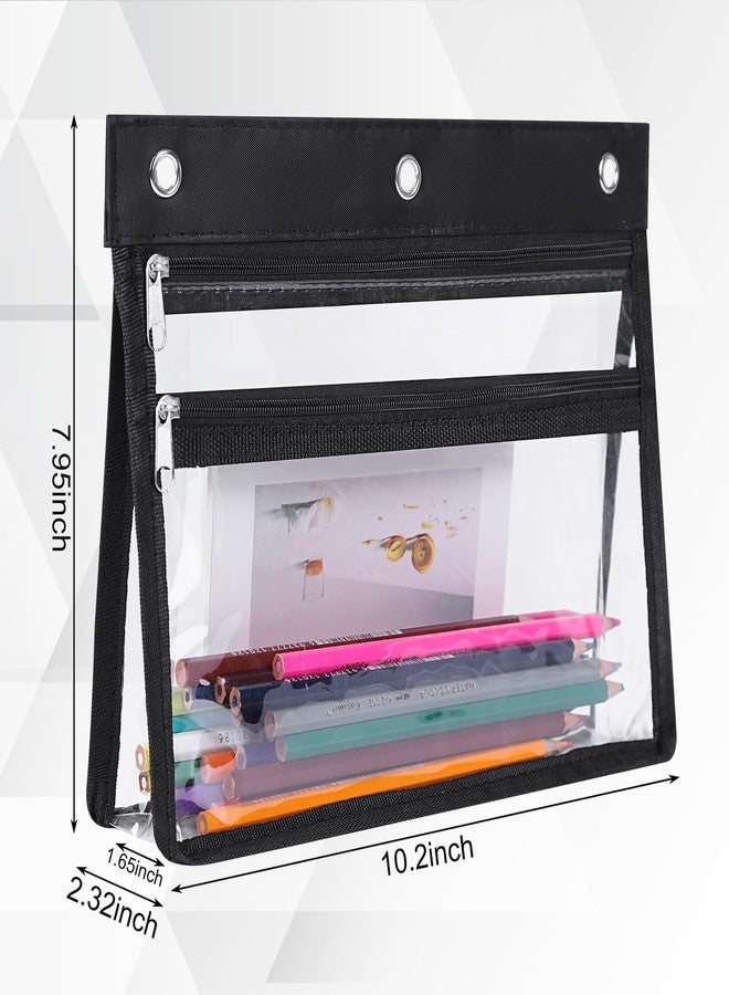 YoeeJob 6 Pack Zipper Pencil Pouches for 3 Ring Binder, 1.5 Inch Expandable with 2 Pockets and Clear Window for School and Office (Black) - Image 2