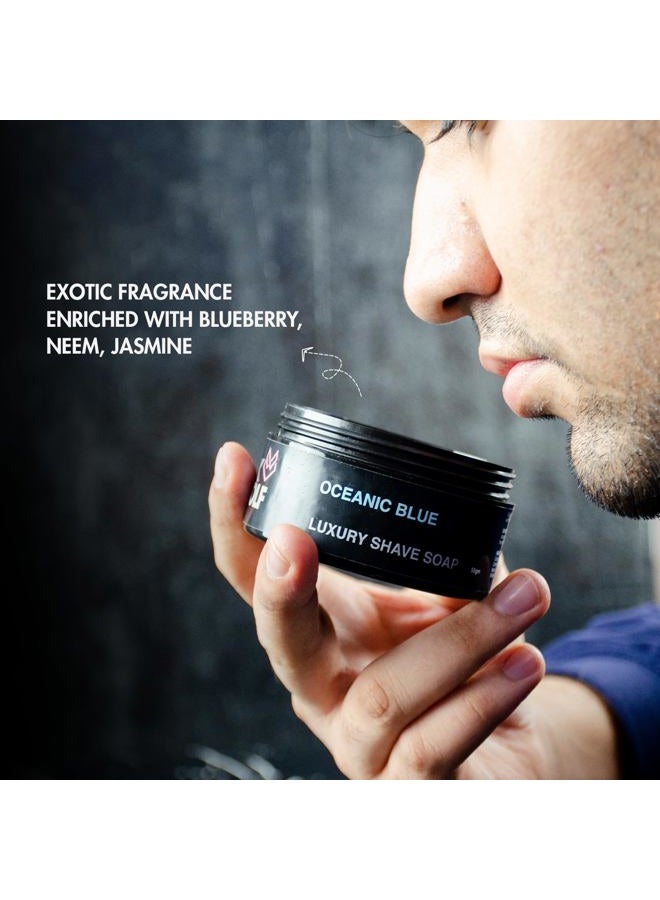 PINK WOOLF Luxury Shaving Soap, Oceanic Blue, Energizing & Cooling, 80 gm - Image 3