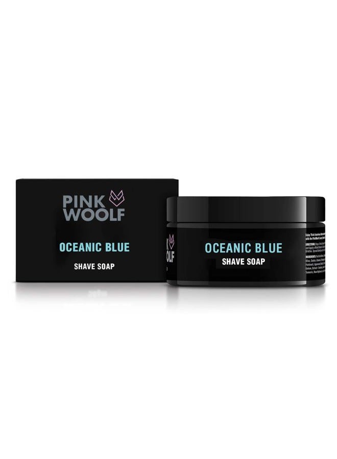 PINK WOOLF Luxury Shaving Soap, Oceanic Blue, Energizing & Cooling, 80 gm - Image 1