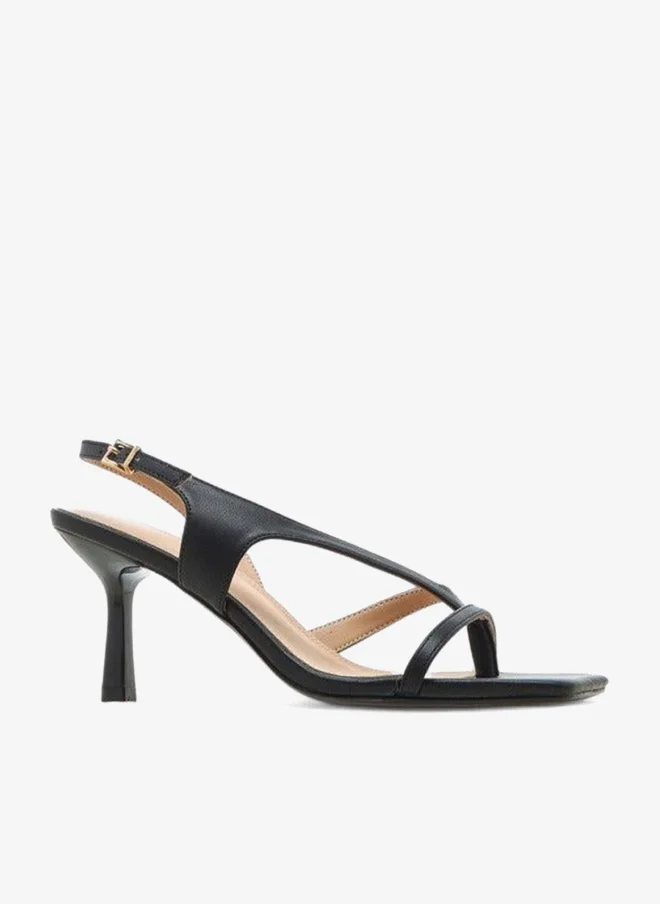 Flora Bella By Shoexpress Cut-Out Detail Sandals with Flared Heel and Hook and Loop Closure