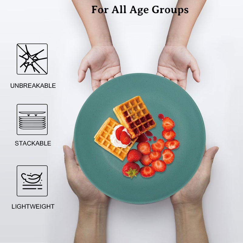 Wrova Wheat Straw Dinner Plates 9 Inch Unbreakable Set of 8 - Dishwasher & Microwave Safe Plastic Plates Reusable - Lightweight Plates for Kitchen,Camping,Apartment,Dorm,RV,Party - Colorful - Image 5