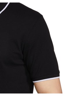 Peter England Peter England Men's Snug Fit Solid Polo T-Shirt with Coloured Collar Tipping| Cotton Rich| Premium Pique Weave Black  - Image 3