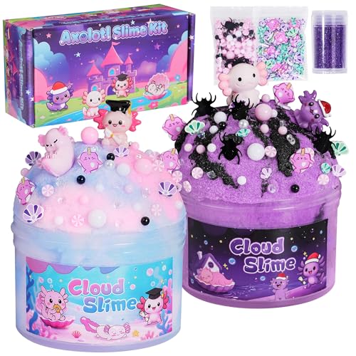 Joytry Axolotl Cloud Slime Kit 2 Pack 14oz NonSticky DIY Slime for Kids Includes Cute Axolotl Charms AddIns Glitter ASMR Sensory Toys Slime Party Favors for Girls Boys - Image 1