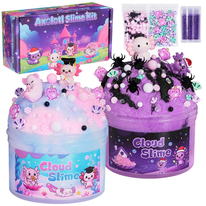 Joytry Axolotl Cloud Slime Kit 2 Pack 14oz NonSticky DIY Slime for Kids Includes Cute Axolotl Charms AddIns Glitter ASMR Sensory Toys Slime Party Favors for Girls Boys - Image 2