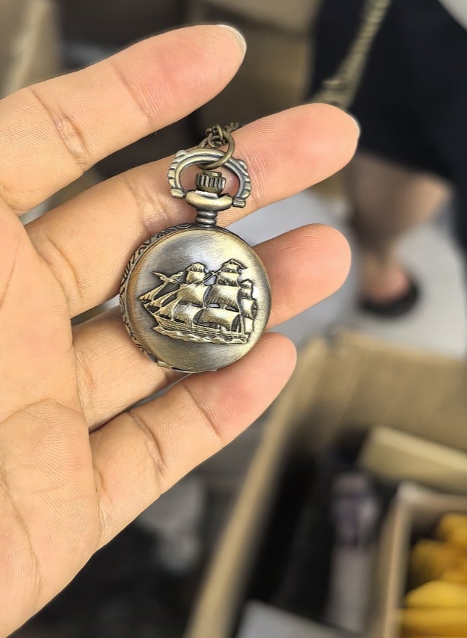 VIUAUAX ساعة الجيب الميكانيكية الميكانيكية الصغيرة ساعة الجيب ساعة الجيب الميكانيكية الرجعية ساعة الجيب قلادة ساعة الجيب التناظرية القديمة الكوارتز التناظرية مع سلسلة - Image 2