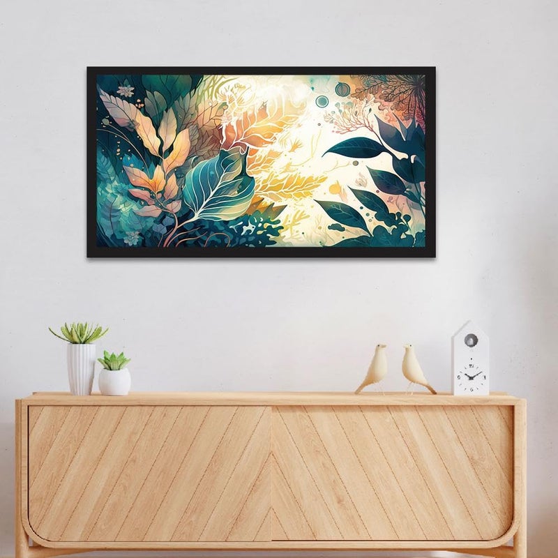 DEKORSTATION Canvas with Acrylic Painting for Wall Decoration Art Prints Multi Color Leaf Art Floating Frame Canvas Paintings for Home and Office Dcor Size 12x24 Inches