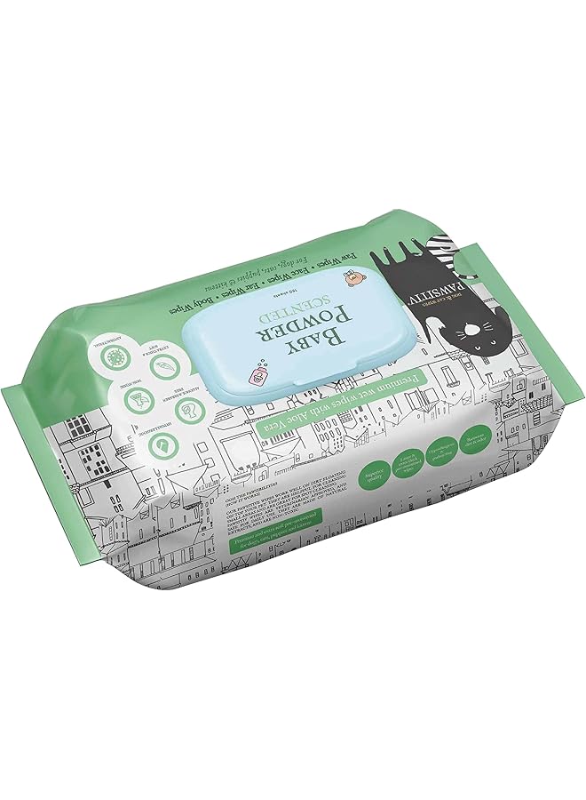 Pawsitiv Pet Wipes Scented For Dogs & Cats Baby Powder/150 Wipes  - Image 2