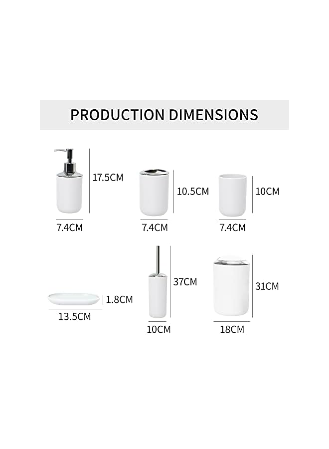 vesus Of 6 Piece Bath Ensemble Includes Soap Dispenser, Toothbrush Holder, Toothbrush Cup, Soap Dish for Decorative Countertop and Housewarming Gift (White) - Image 3