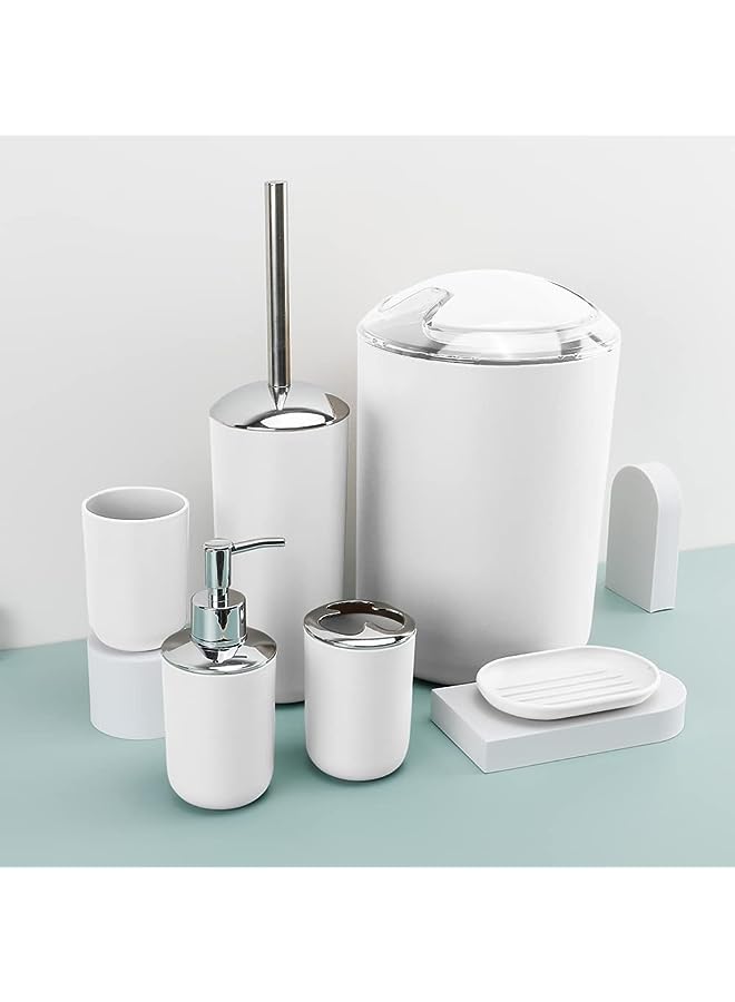 vesus Of 6 Piece Bath Ensemble Includes Soap Dispenser, Toothbrush Holder, Toothbrush Cup, Soap Dish for Decorative Countertop and Housewarming Gift (White) - Image 1