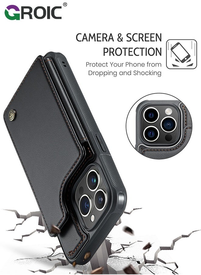 GROIC - Black Wallet Phone Case for iPhone 16 Pro Max Case with Card Holder, Leather Phone Cases for iPhone 16 Pro Max Wallet Case, Phone Wallet Case for iPhone 16 Pro Max Cases with Stand - Image 1